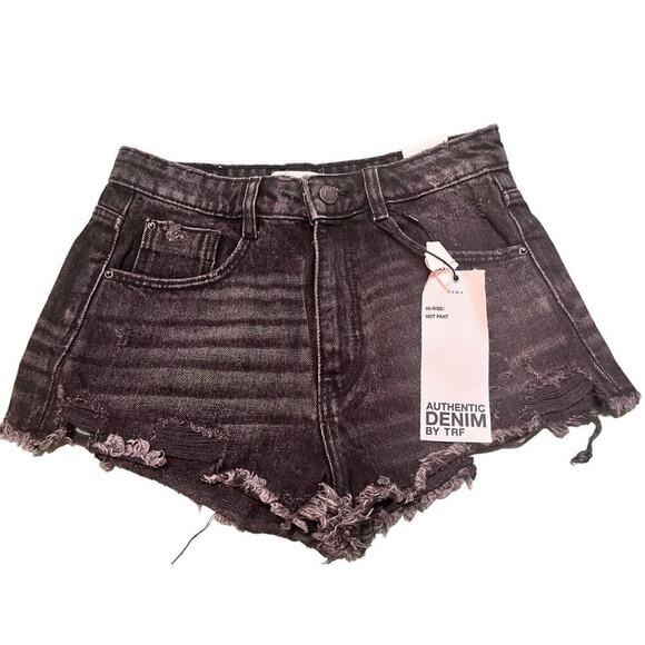 ZARA Jean shorts womens size 4 black Hi-Rise - Picture 1 of 9